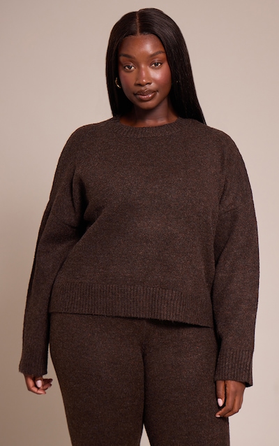Plus Chocolate Marl Knitted Cropped Crew Neck Sweater