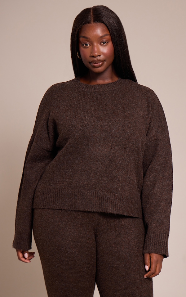 Plus Chocolate Marl Knitted Cropped Crew Neck Sweater