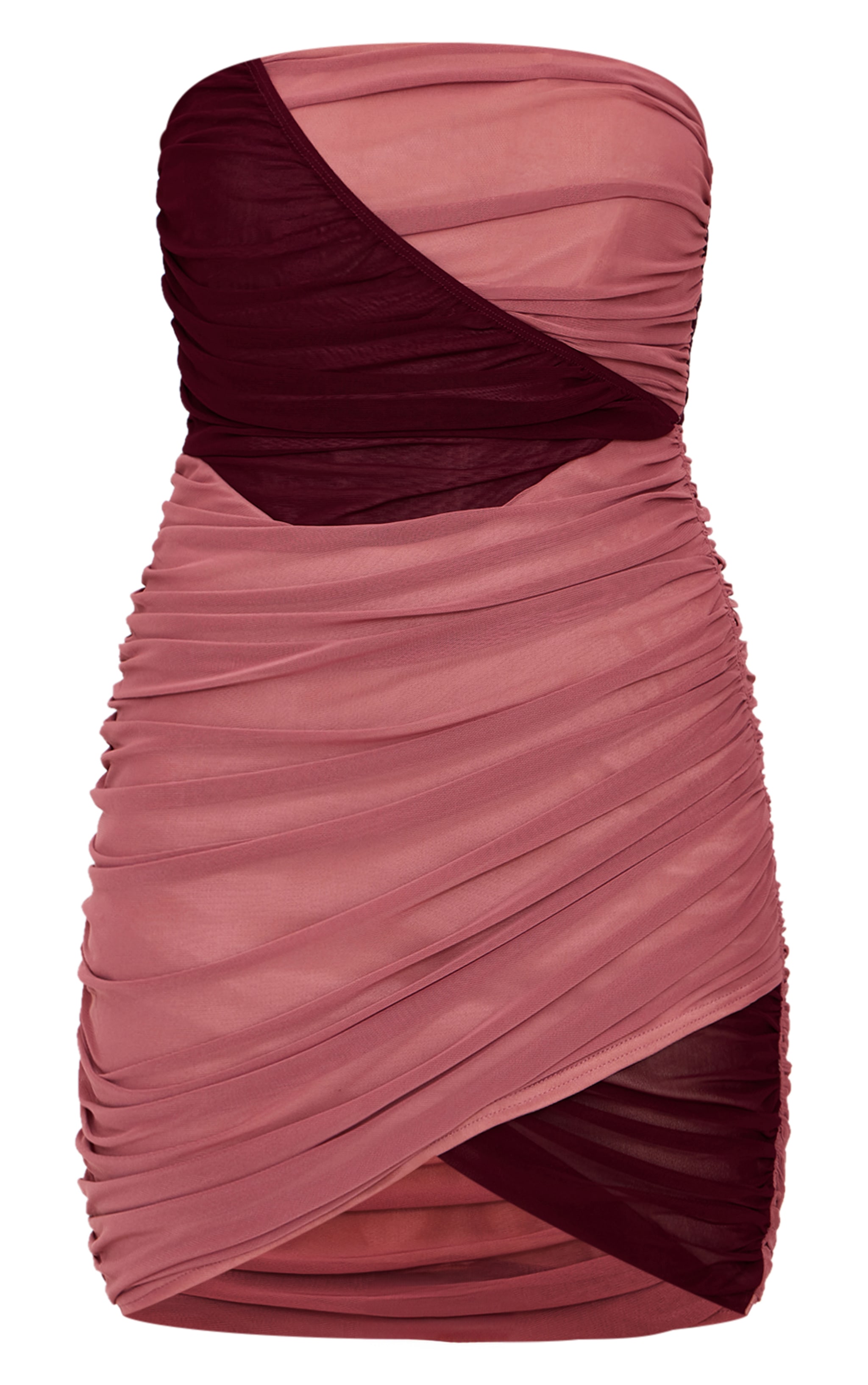 Light Pink Mesh Contrast Bandeau Mini Dress image 5