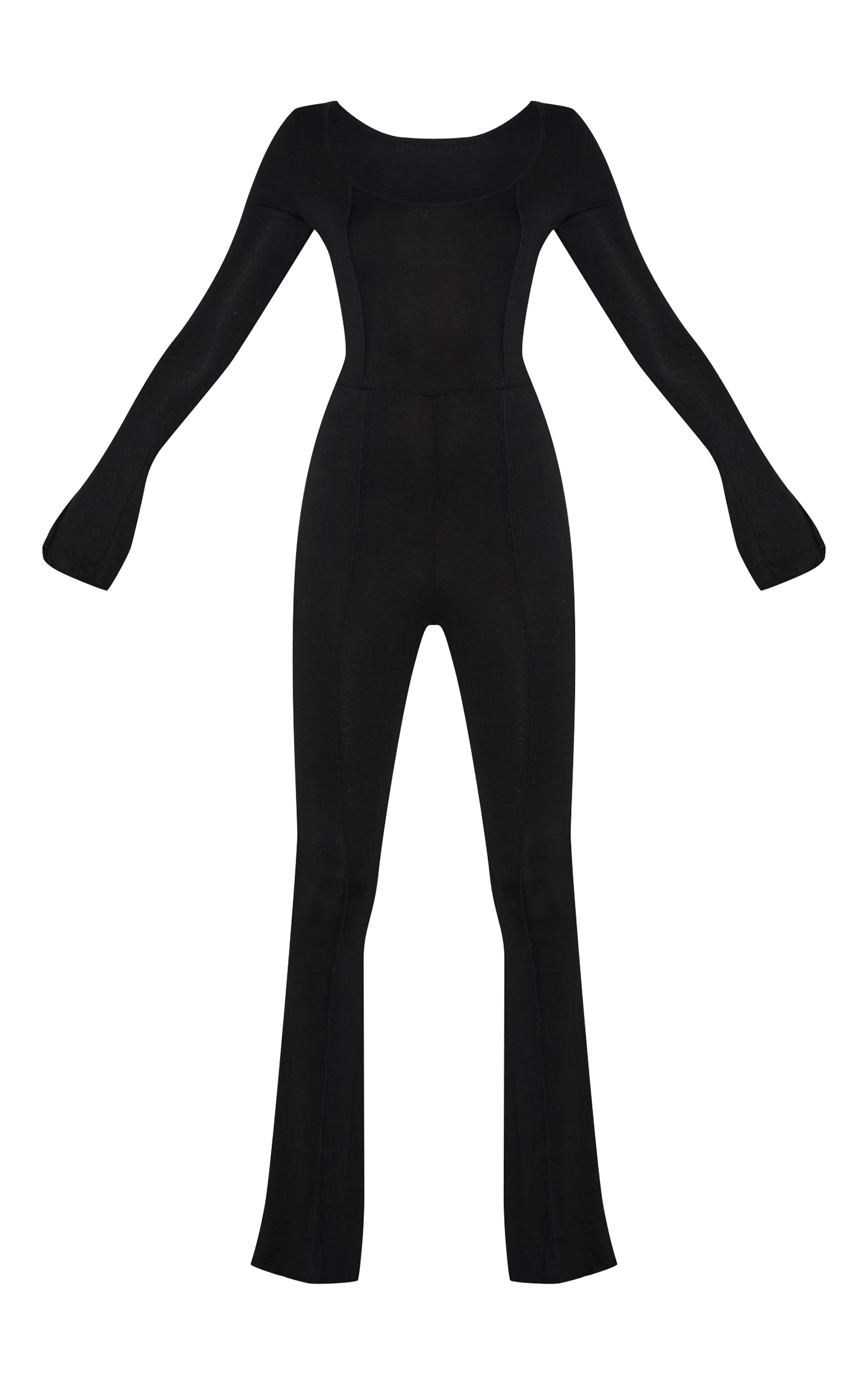 Black Jersey Seam Detail Split Sleeve Jumpsuit image 5