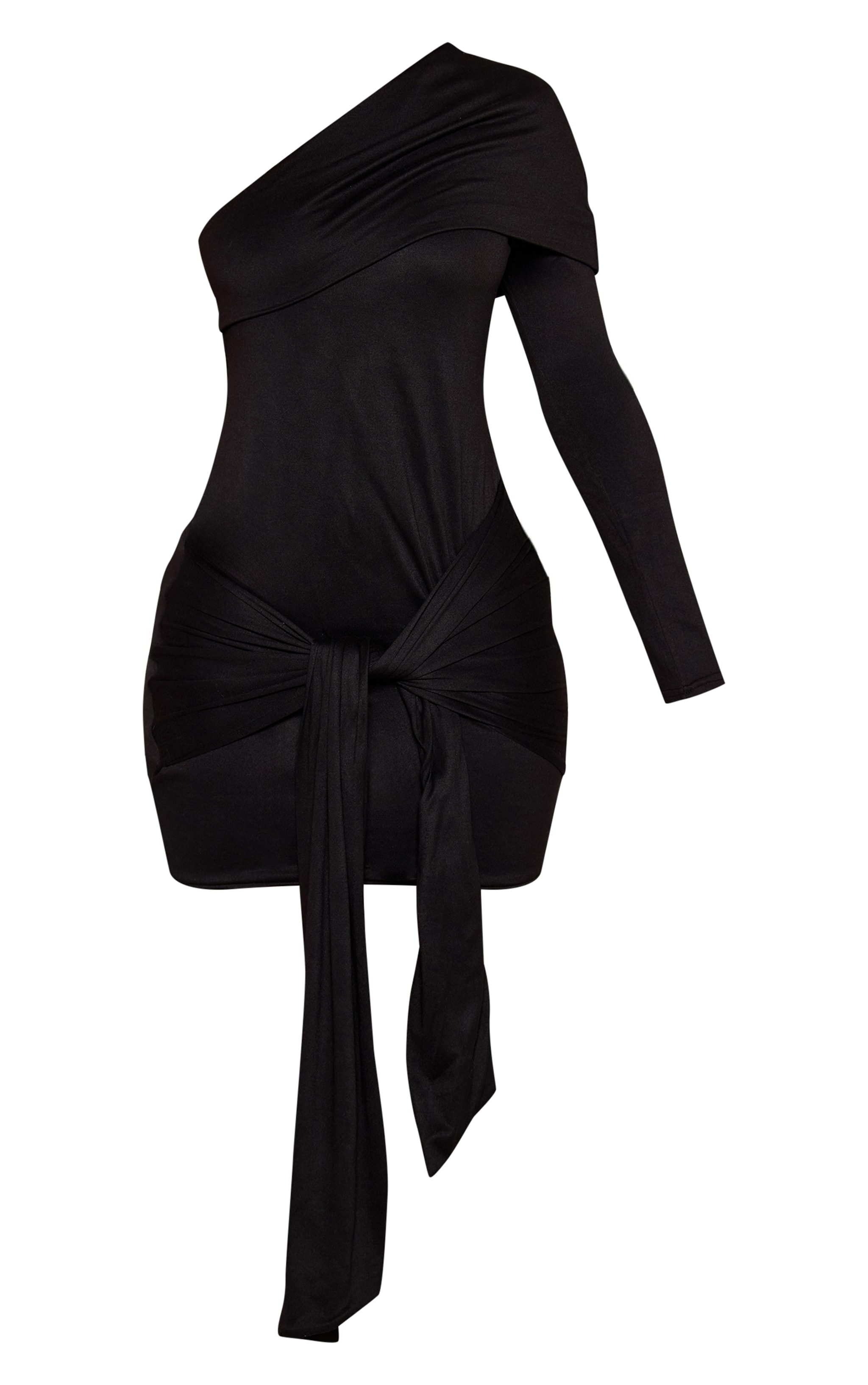 Petite Black Tie Waist Off Shoulder Mini Dress image 5