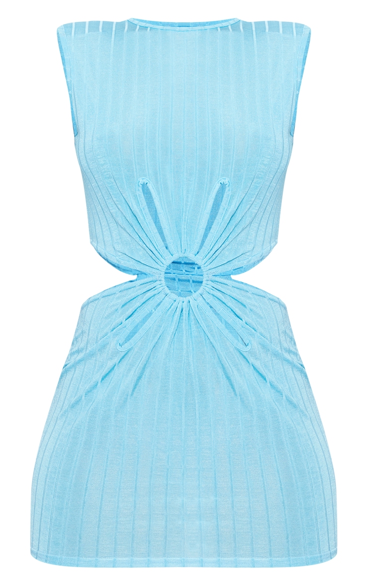 Blue Cut Out Ring Detail Shoulder Pad Bodycon Dress image 5