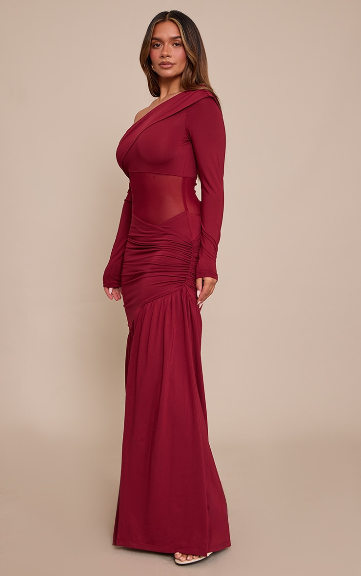 Shape Burgundy Mesh Detail Bardot Asym Maxi Dress image 3