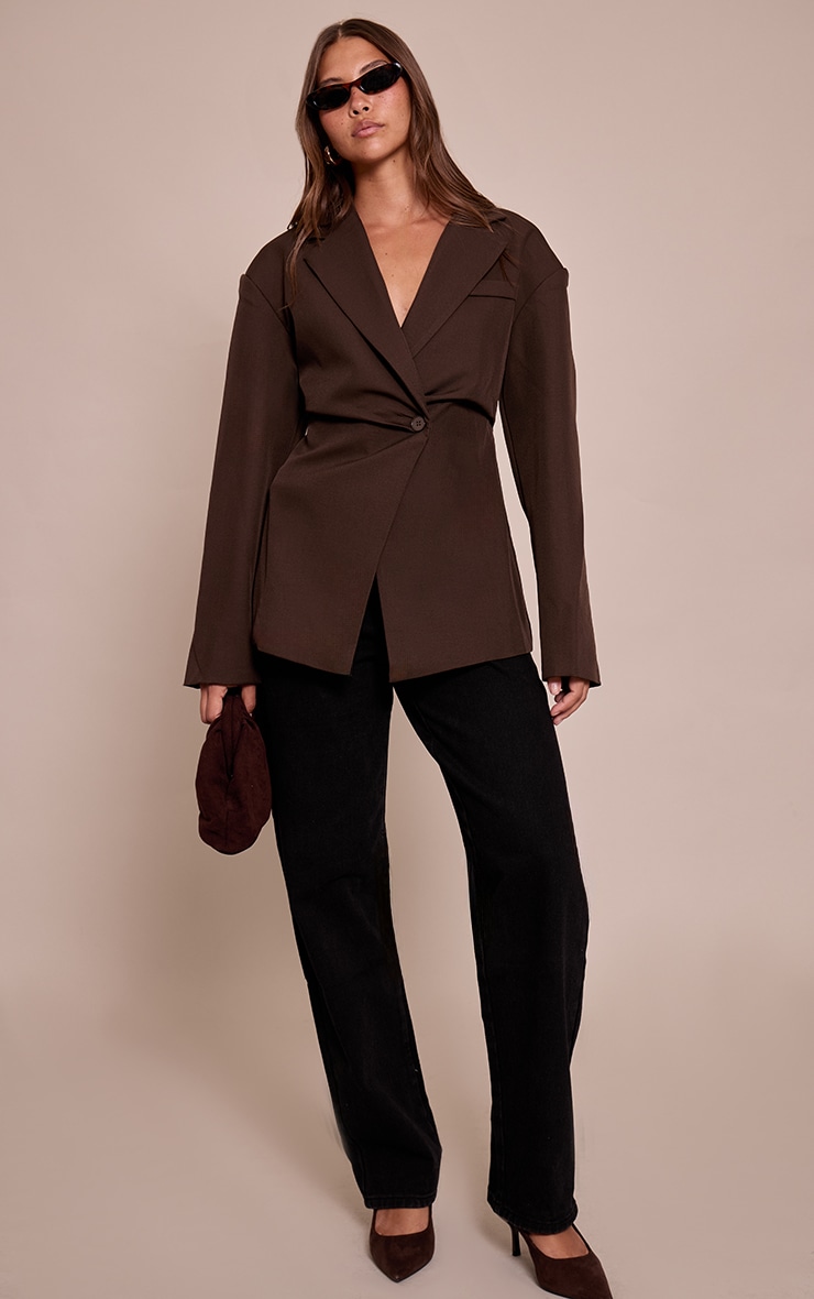 Chocolate Tailored Cinched Waist Blazer image 3