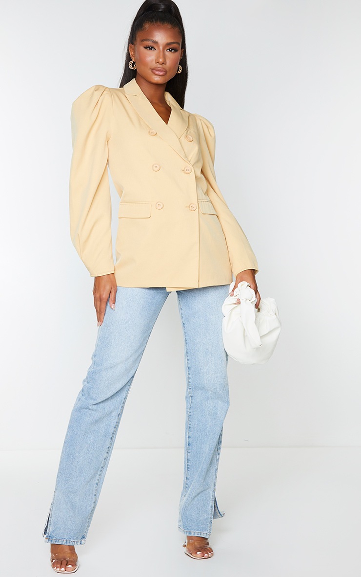 Sand Oversized Dad Puff Sleeve Blazer