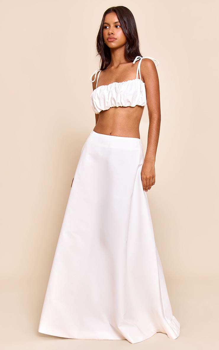 Petite White Ruched Bandeau Tie Top image 3