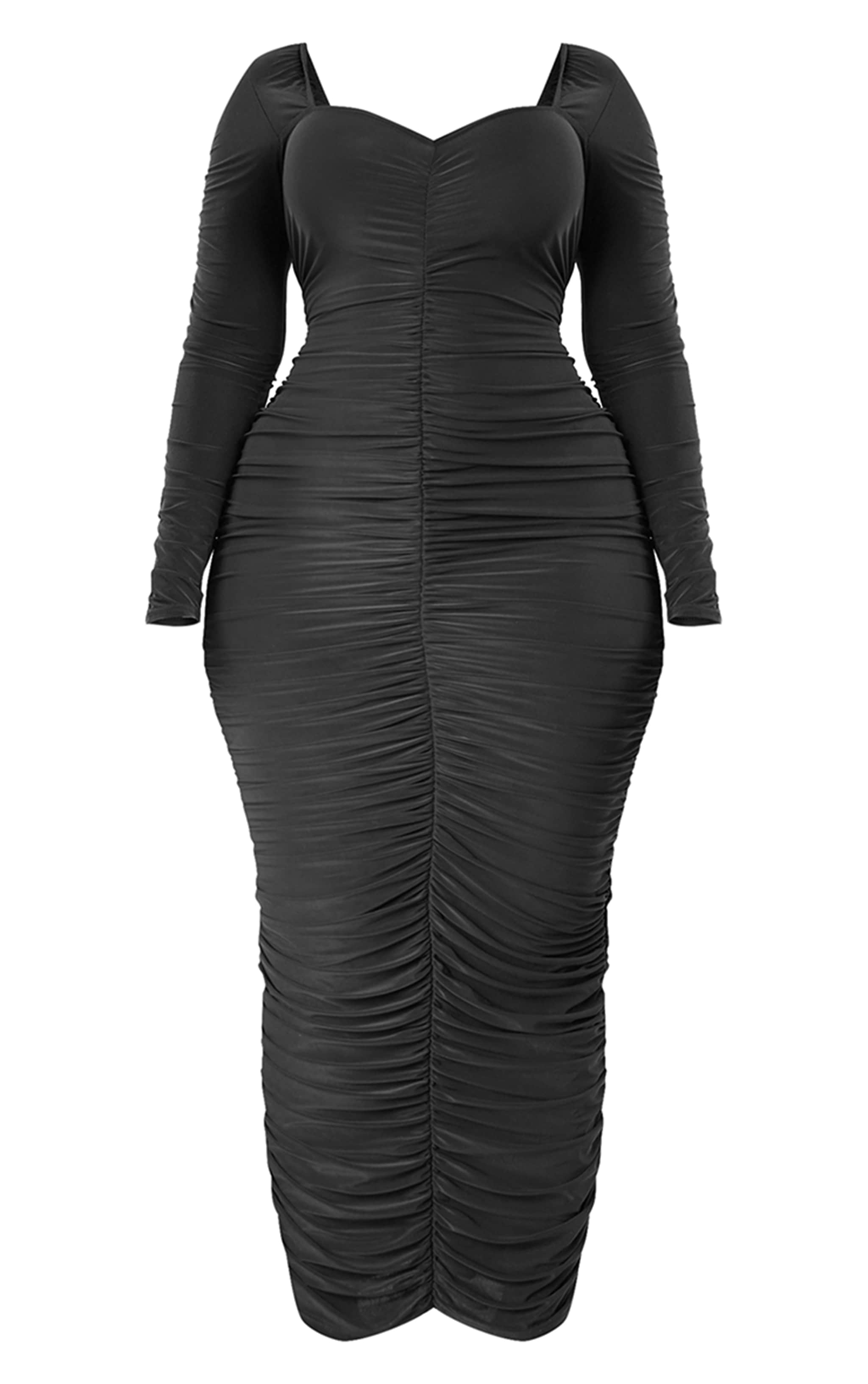 Plus Black Long Sleeve Extreme Ruching Midaxi Dress image 5