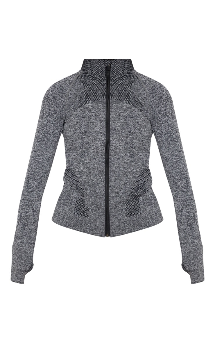 Charcoal Seamless Knit Zip Up Gym Top PrettyLittleThing