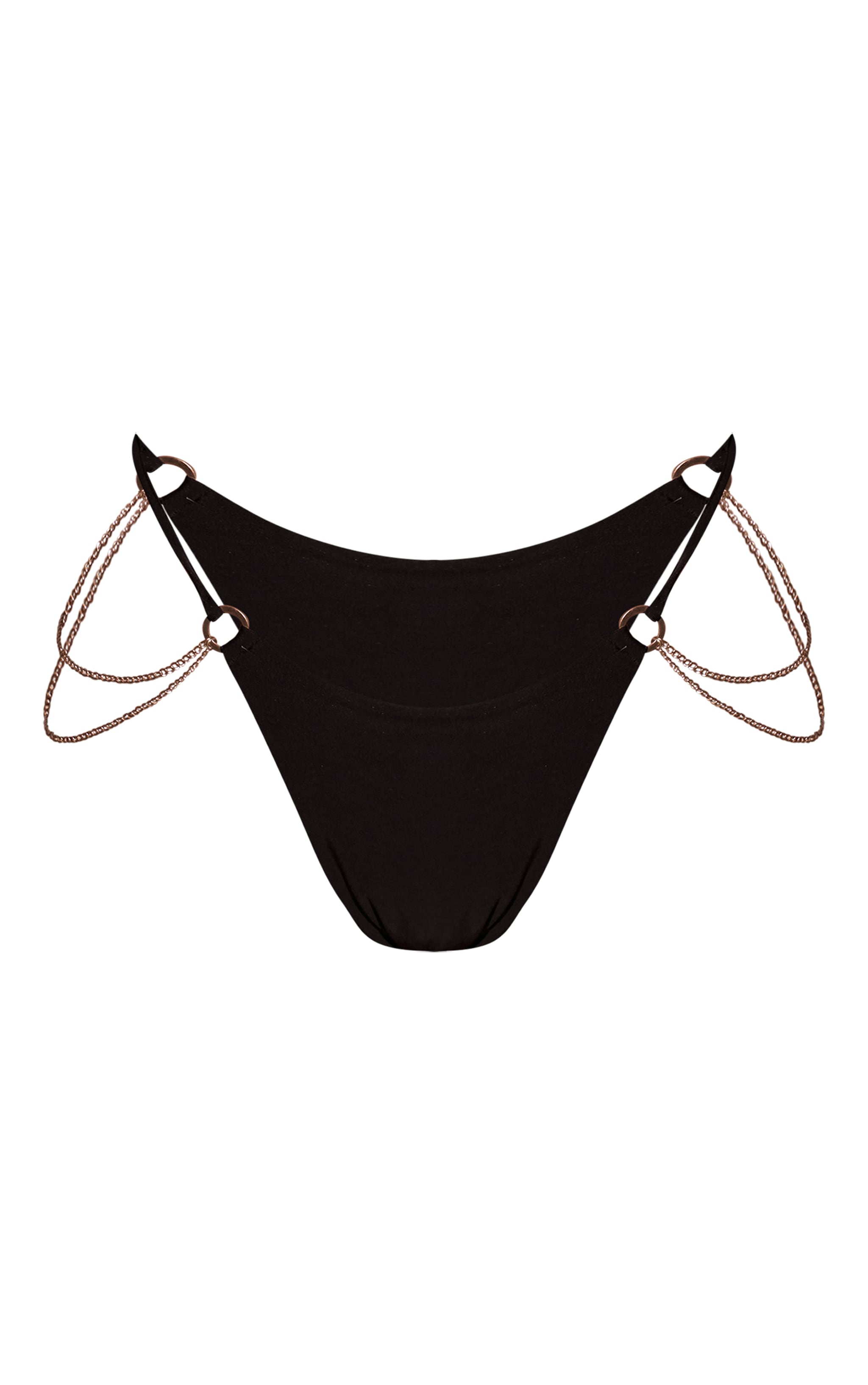 Black Chain Trim Thong Bikini Bottoms image 5