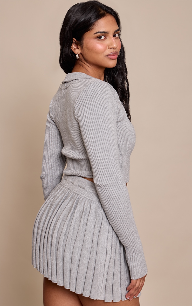 Petite Ash Grey Tie Detail Double Layer Knit Top image 2