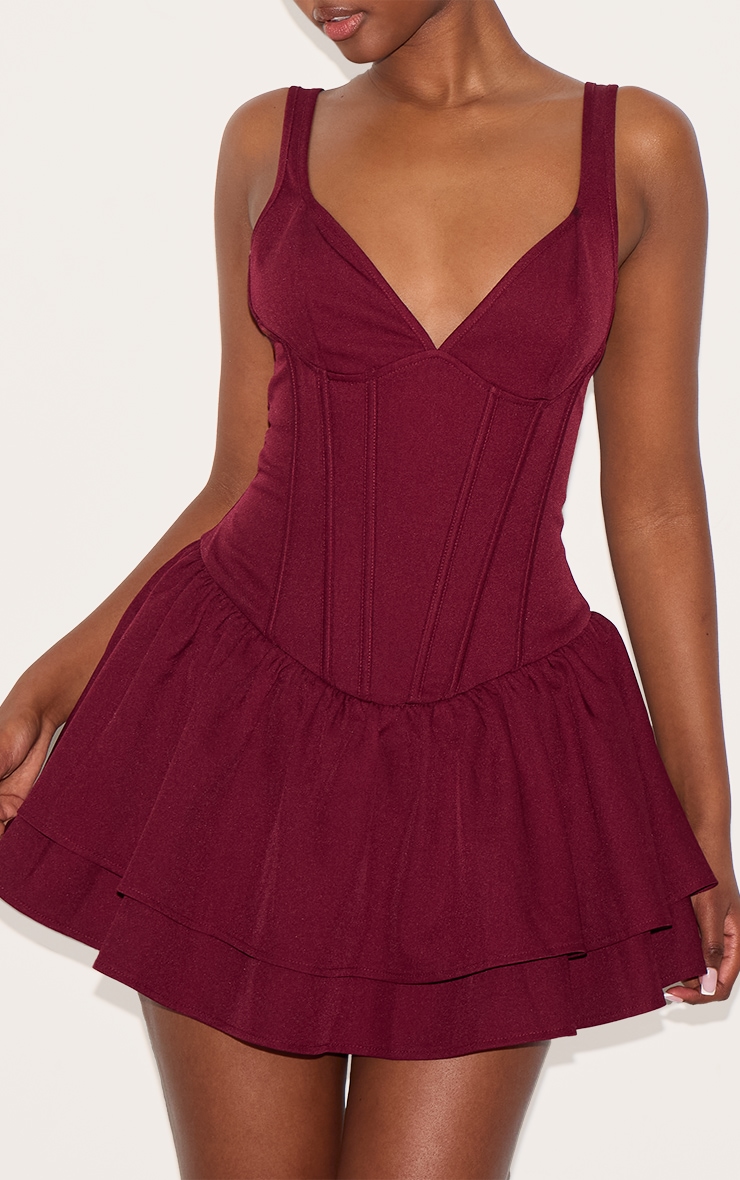 Wine Woven Corset Detail Skater Skort Playsuit image 4