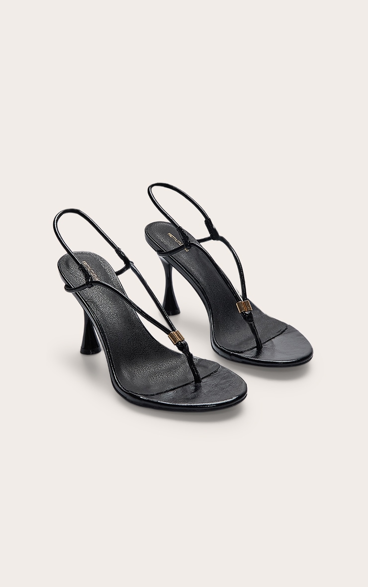 Black Crinkle PU Toe Thong Round Toe Heeled Sandals image 3
