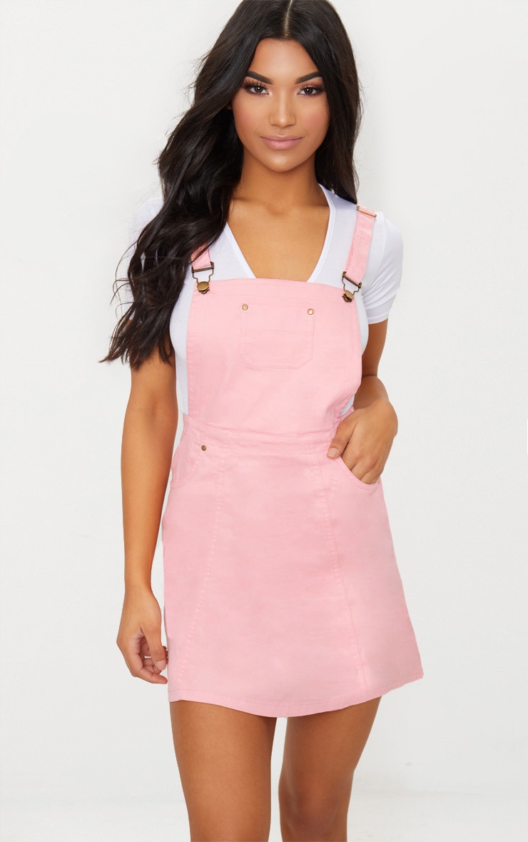 Robe chasuble en jean rose pâle