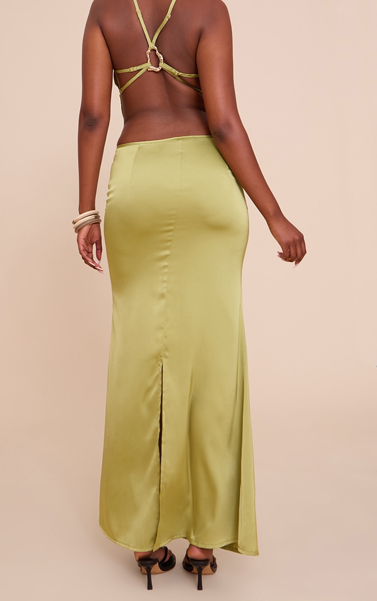 Olive Satin Floaty Maxi Skirt image 3