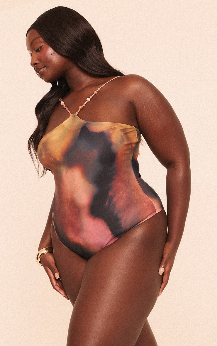 Plus Multi Blurred Print Bandeau Swimsuit image 3
