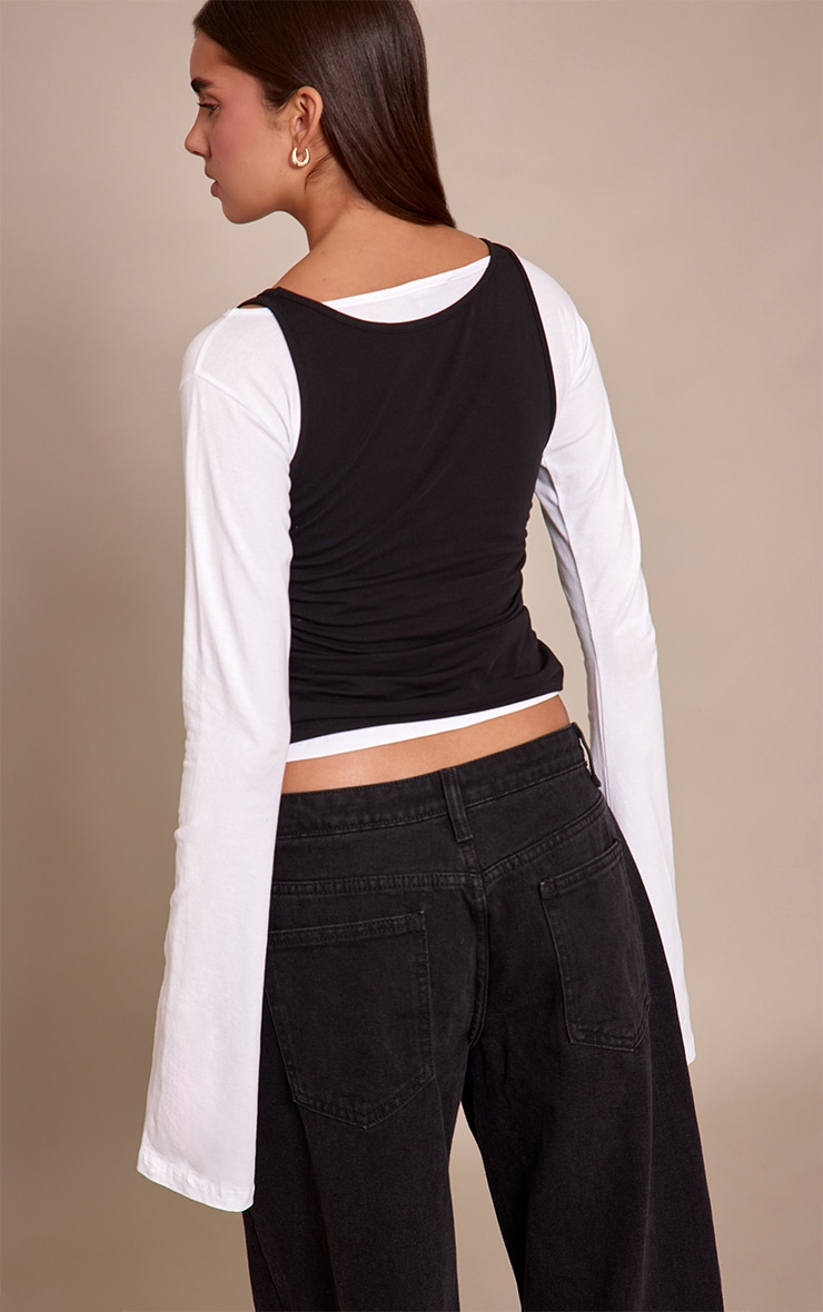 Black Cotton Overlay Detail Long Sleeve Top  image 2