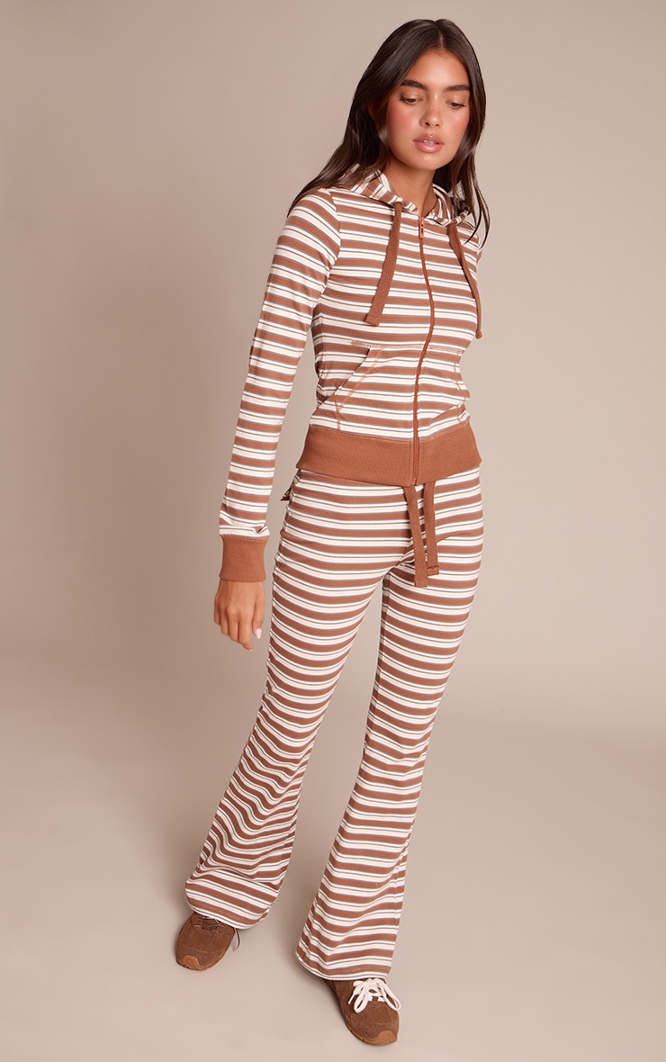 Light Brown Stripe Low Rise Skinny Flare Pants image 2