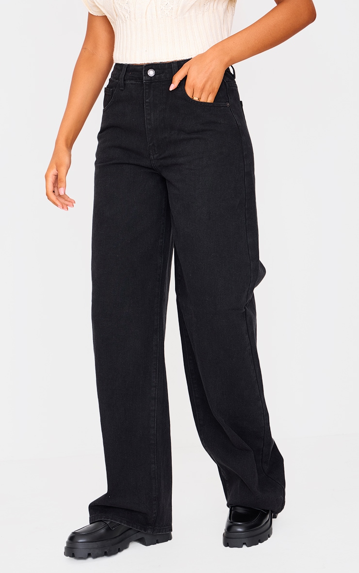 Tall Black Dipped Back Waistband Boyfriend Jeans image 2