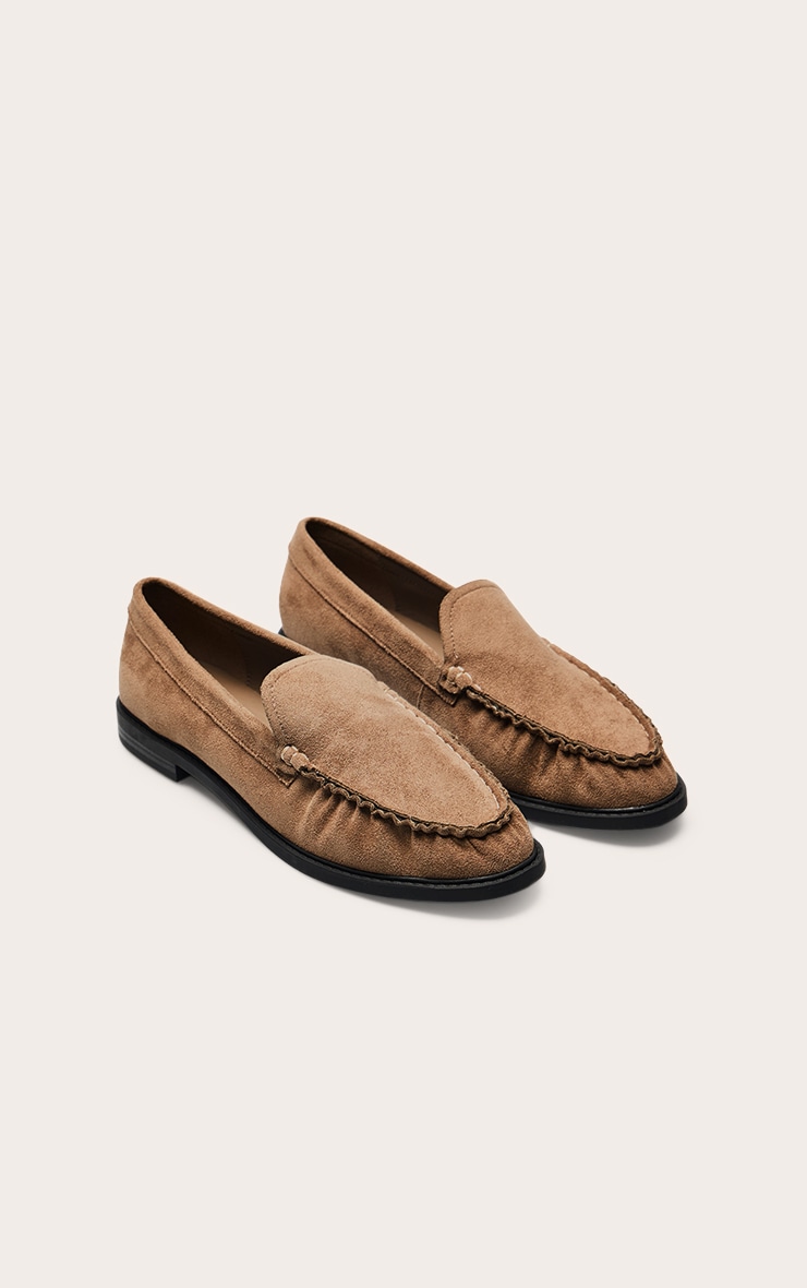 Taupe Faux Suede Slip On Loafers image 3