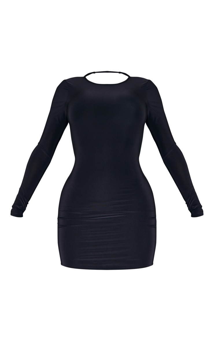 Shape Black Slinky Cut Out Back Long Sleeve Bodycon Dress image 5