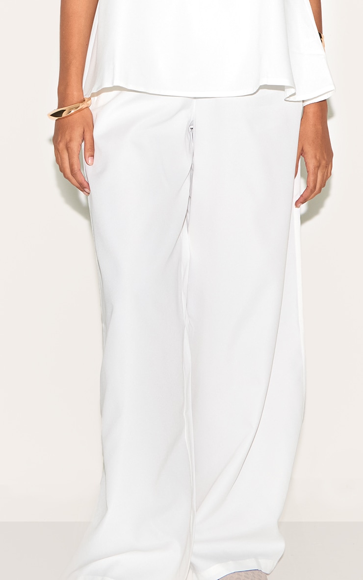 White Woven Mid Rise Wide Leg Pants image 4
