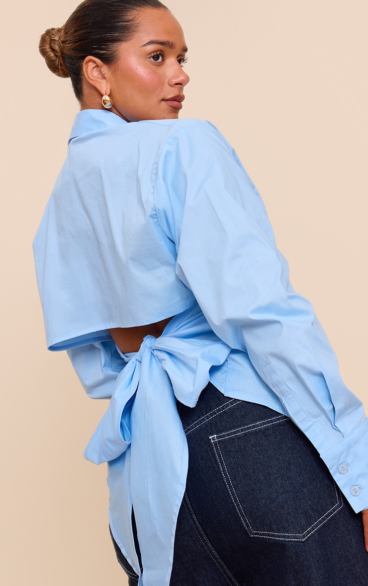 Shape Sky Blue Button Front Tie Back Shirt image 1