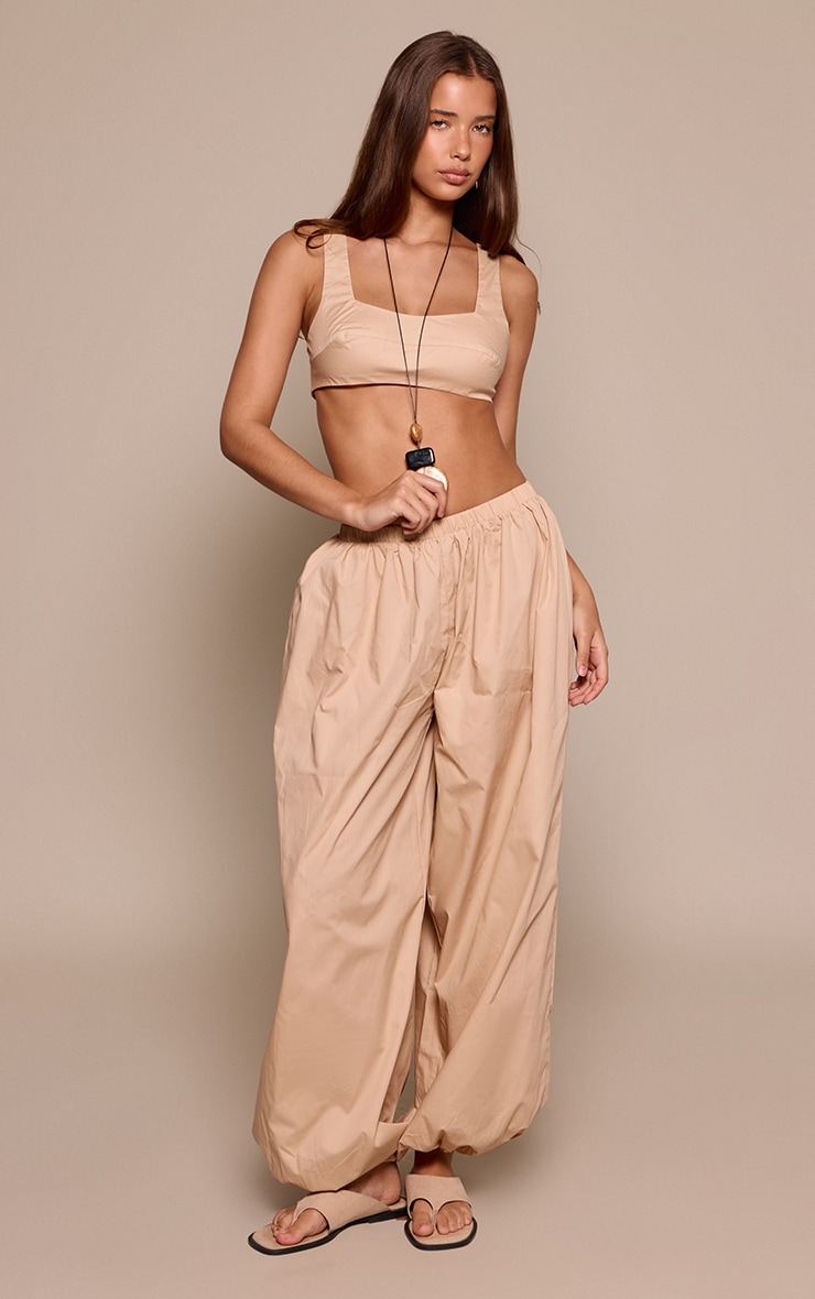 Taupe Woven Balloon Hem Pants