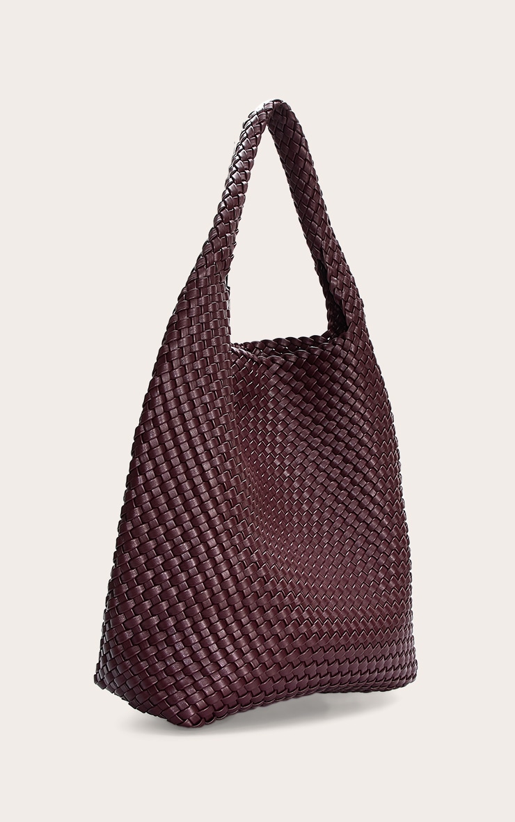 Premium Burgundy Pu Weave Shoulder Bag image 3