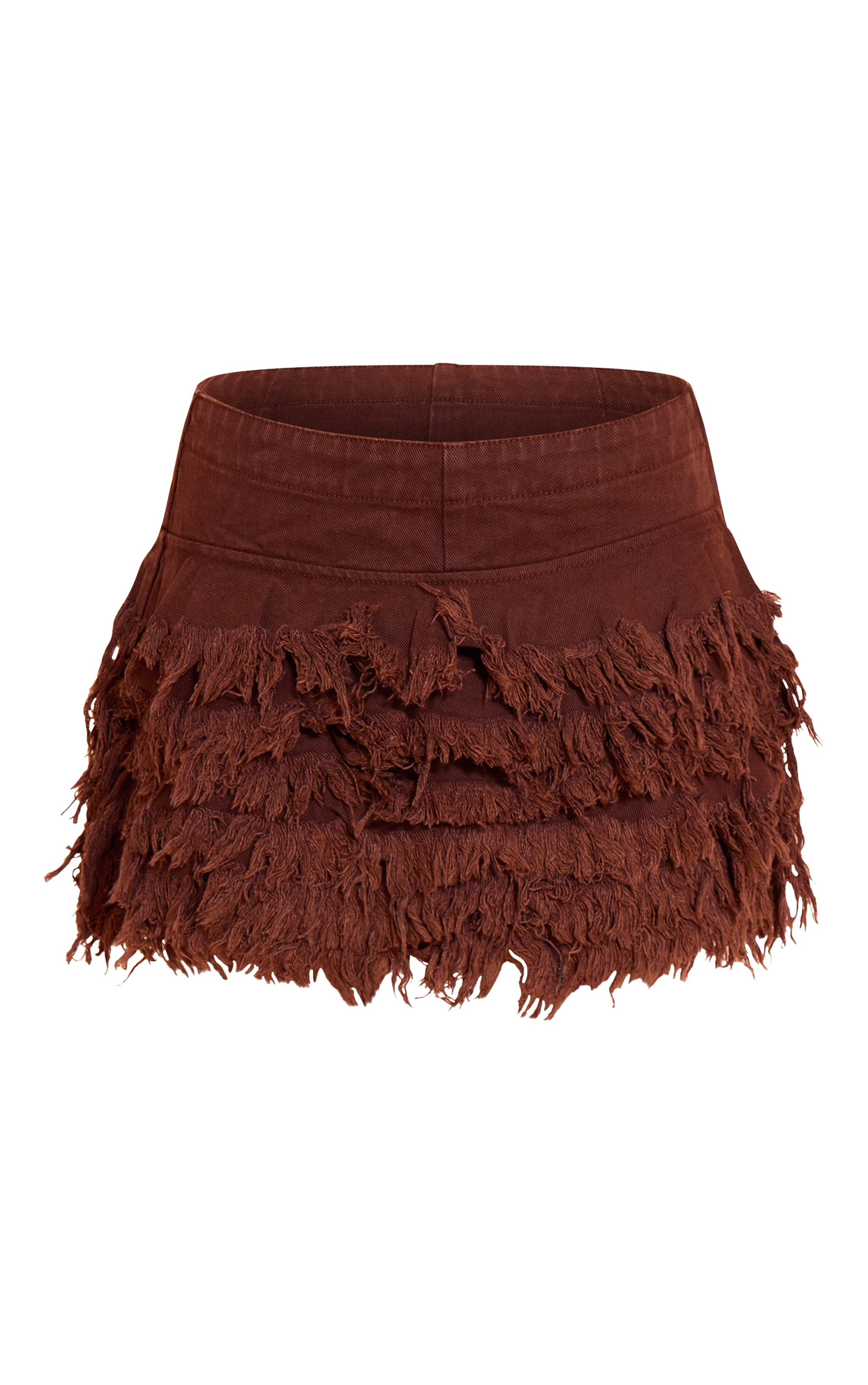 Petite Chocolate Denim Frayed Rara Micro Mini Skirt image 6