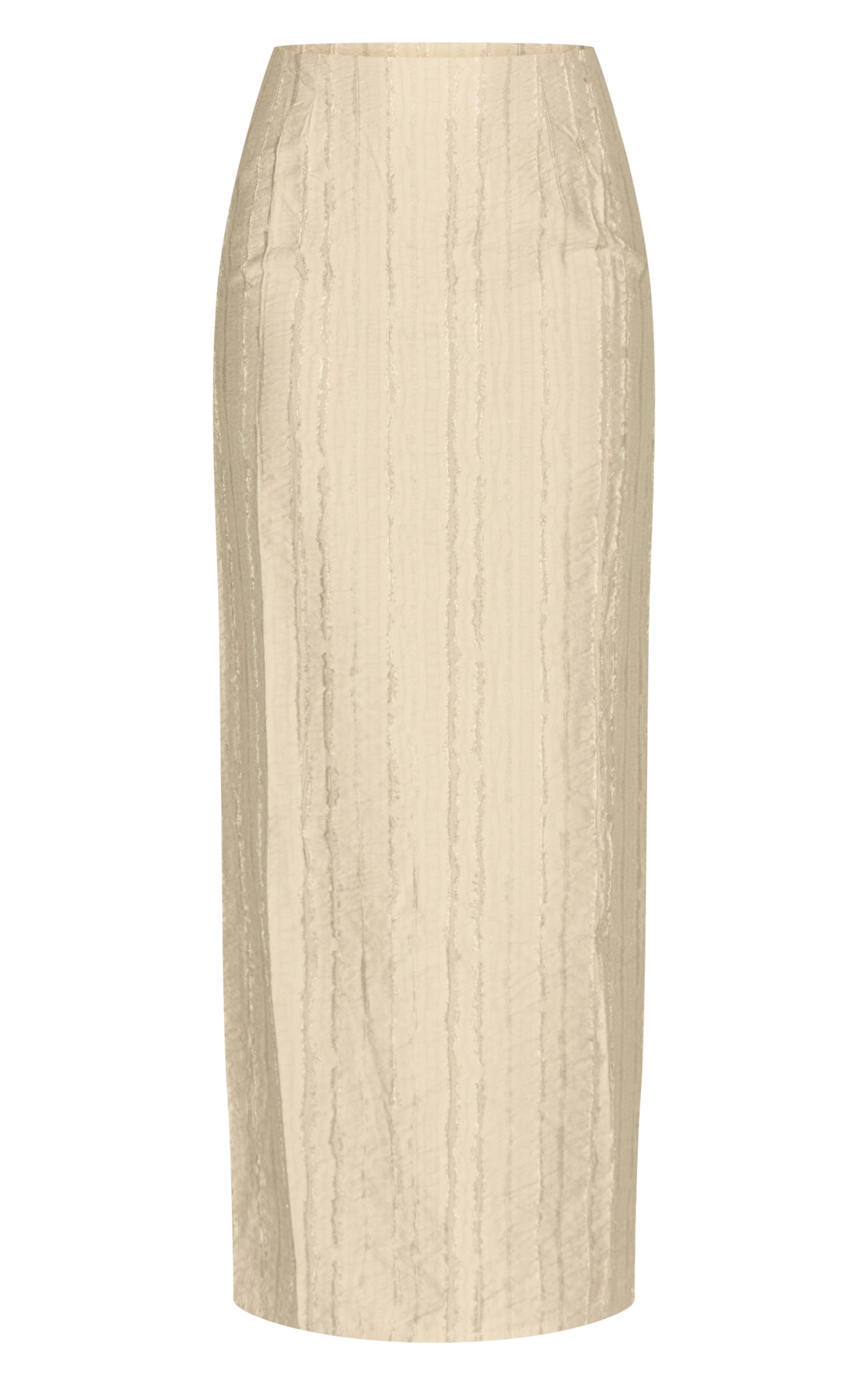 Sage Khaki Textured Frayed Mid Rise Maxi Skirt image 5