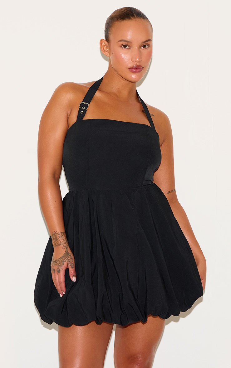 Plus Mini-robe bouffante noire à dos nu et détail boucle image 1