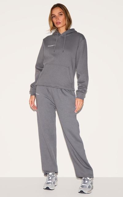 PRETTYLITTLETHING Logo Charcoal Grey Est 2012 Cuffed Joggers