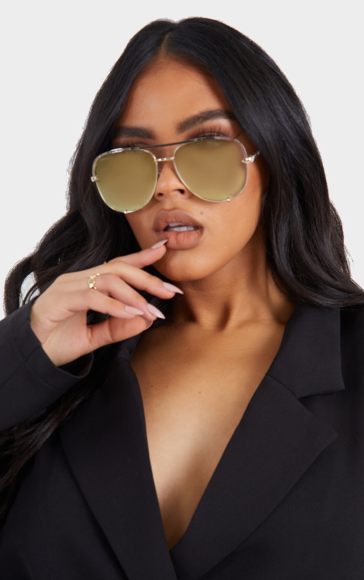 PRETTYLITTLETHING - Lunettes de soleil aviateur dorées à monture dorée