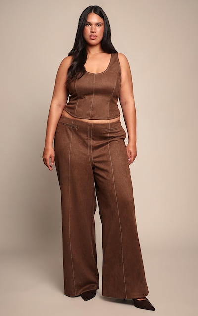 Plus Chocolate Suede Contrast Stitch Straight Leg Pant
