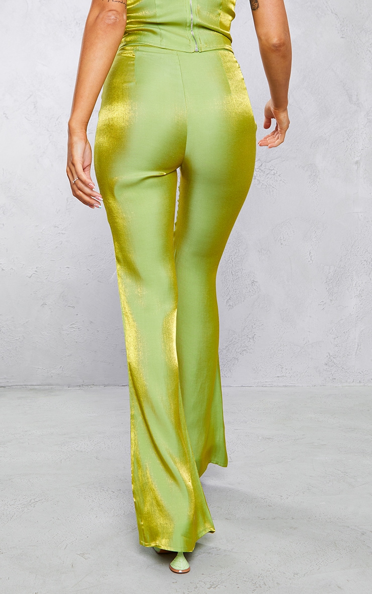 Lime High Shine Satin Tailored Flared Pants image 3