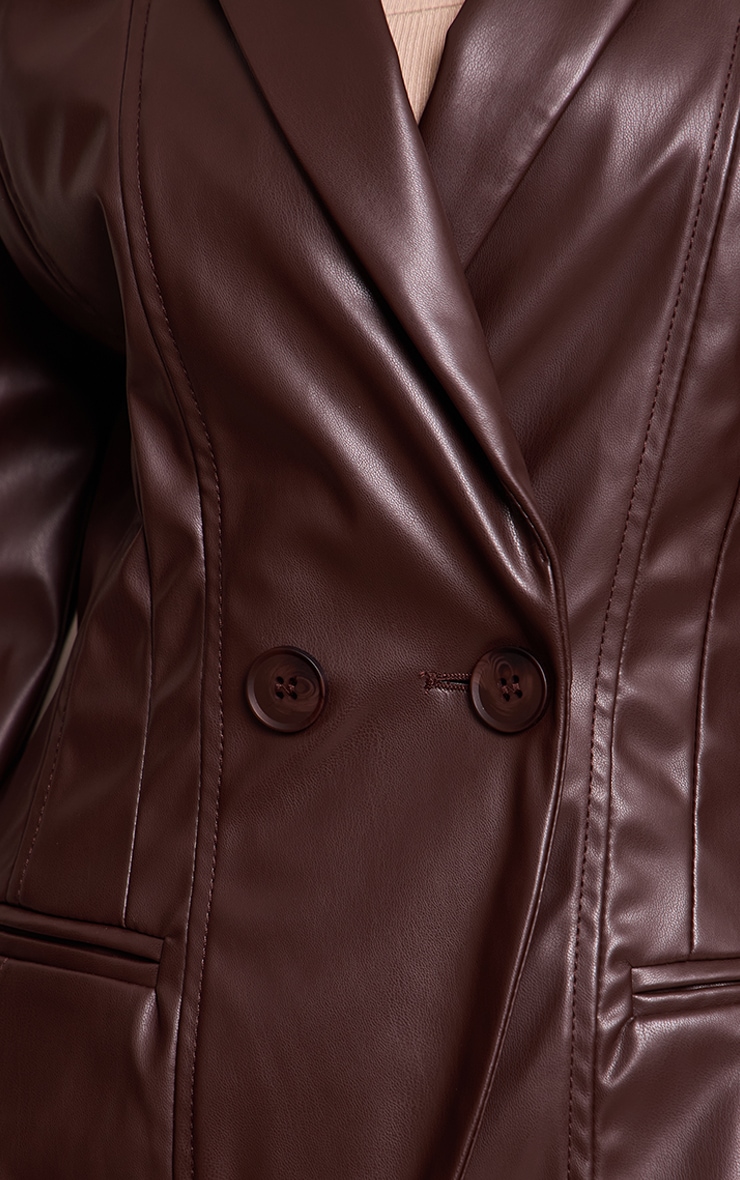 Petite Chocolate Panel Detail Faux Leather Blazer image 4