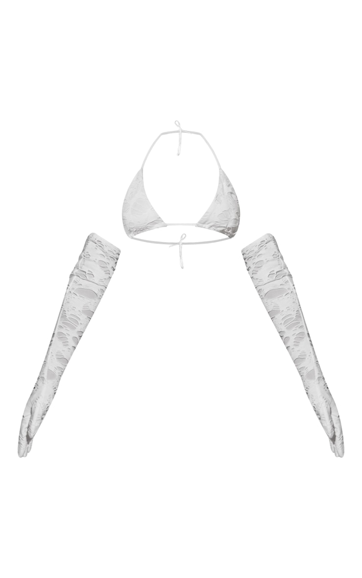 Haut de maillot de bain triangle déchiré blanc cassé avec gants PrettyLittleThing FR