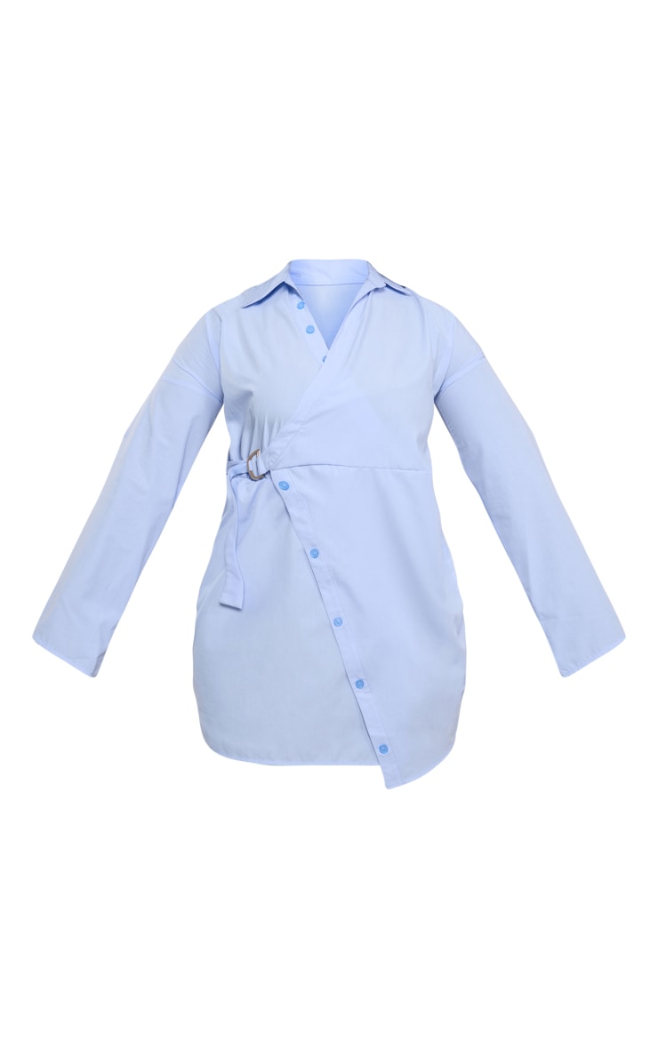 Plus Blue Wrap Front Belt Detail Shirt Dress image 5