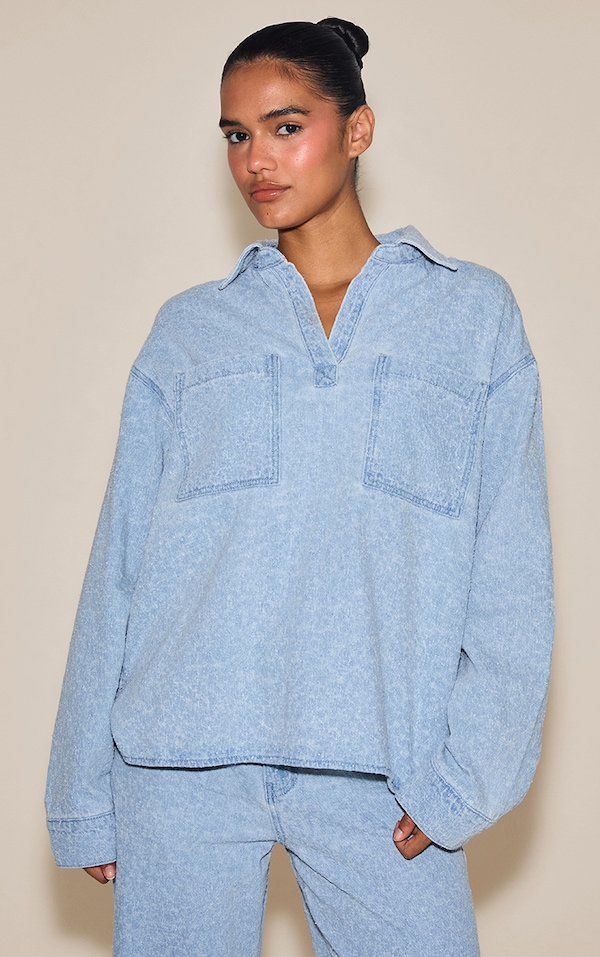 Light Blue Boucle Denim Oversized Shirt