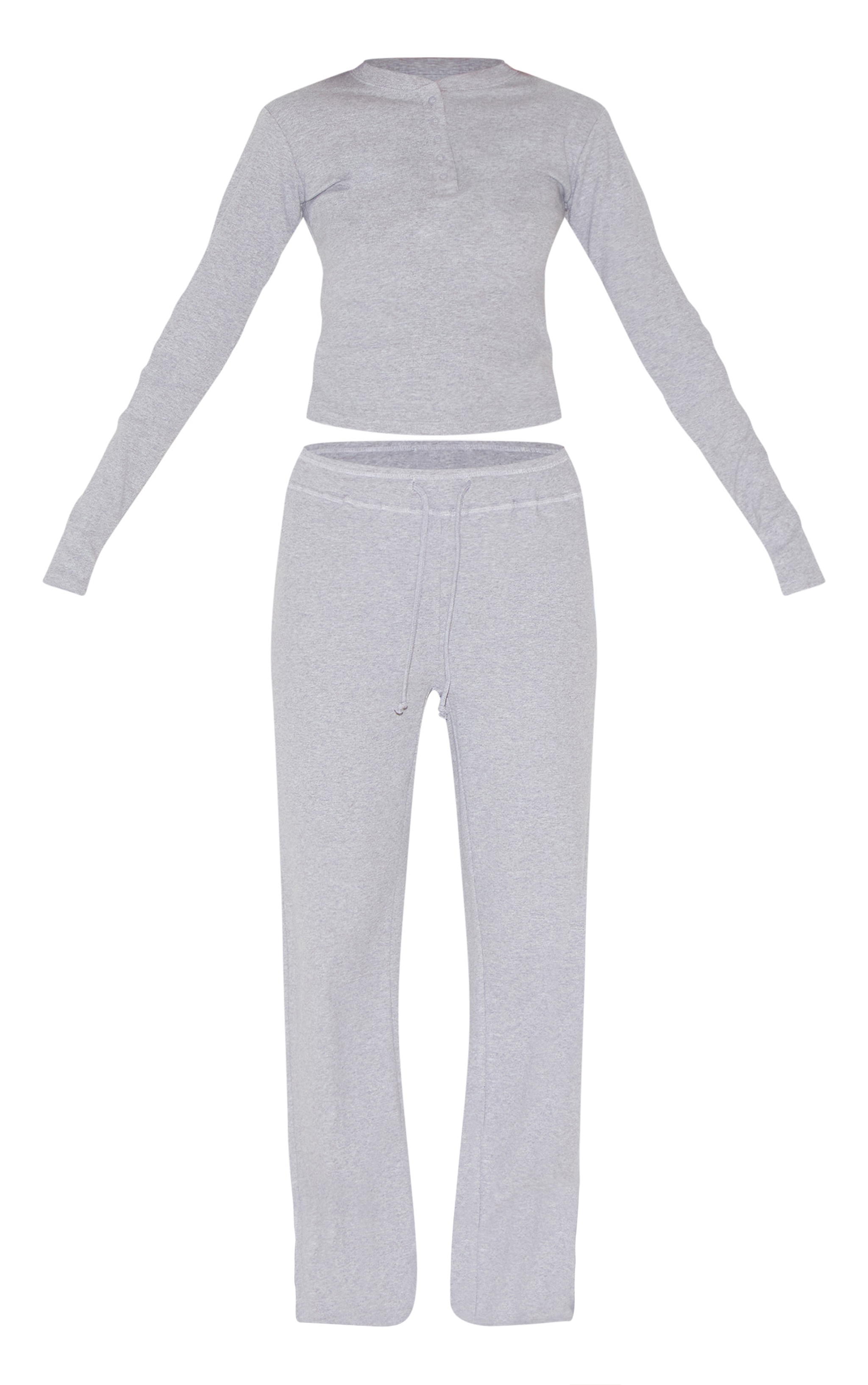 Ensemble De Pyjama Long Côtelé Gris À Manches Longues Lingerie