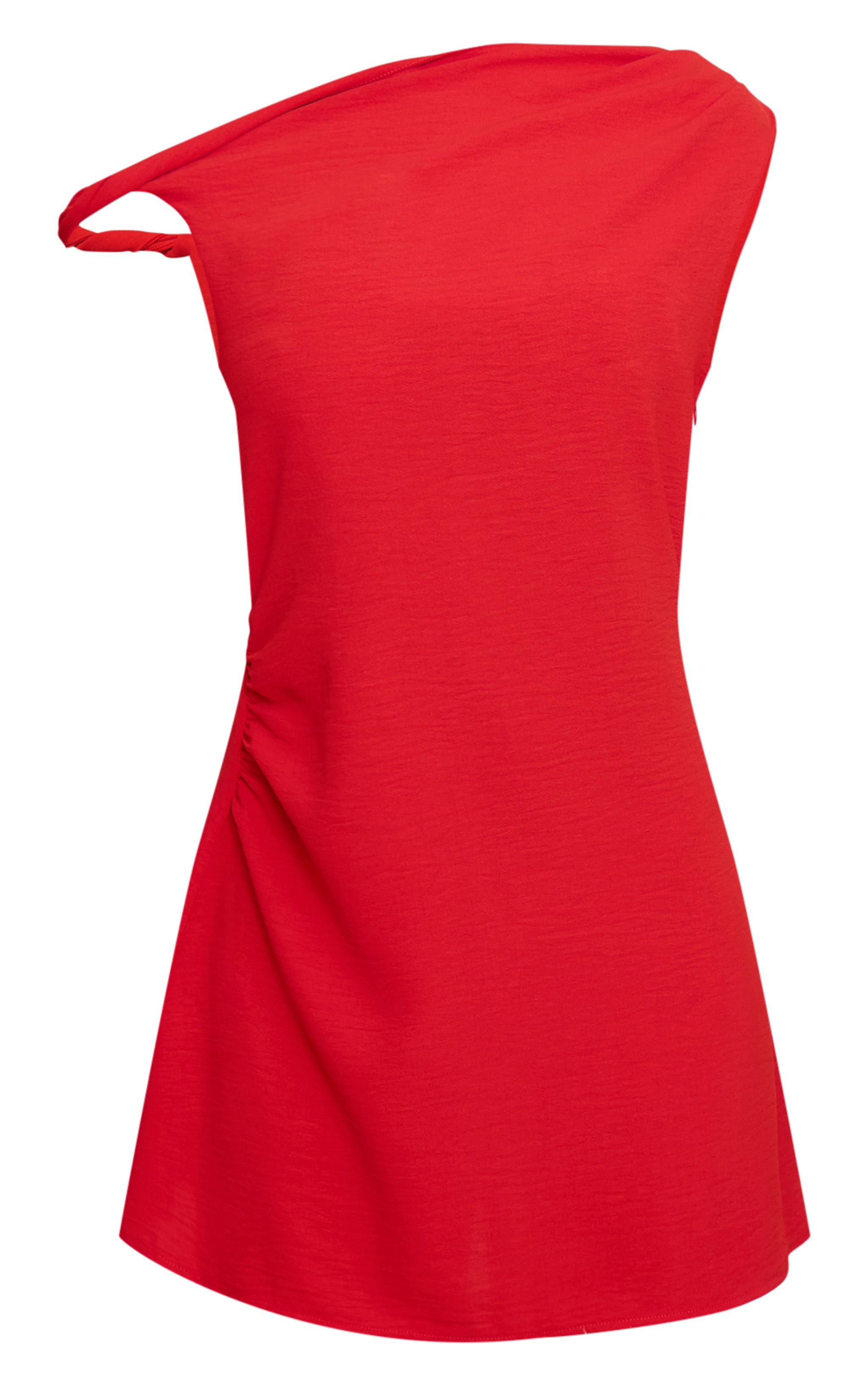 Red Textured Asymmetric Shift Dress image 5