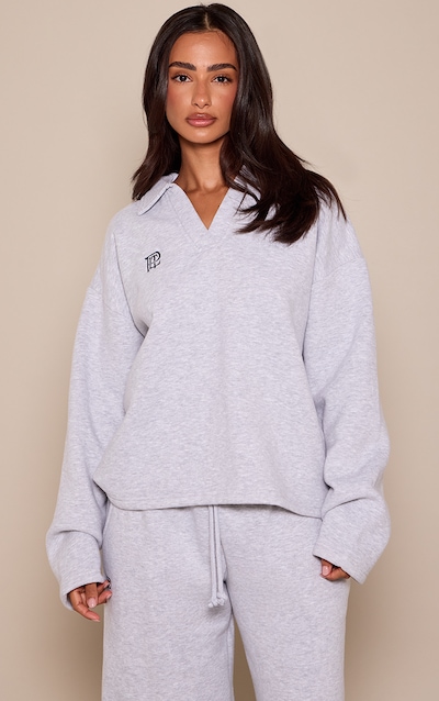 Petite Ash Grey PLT Collared Sweatshirt
