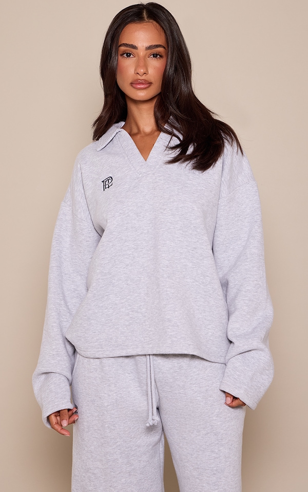 Petite Ash Grey PLT Collared Sweatshirt