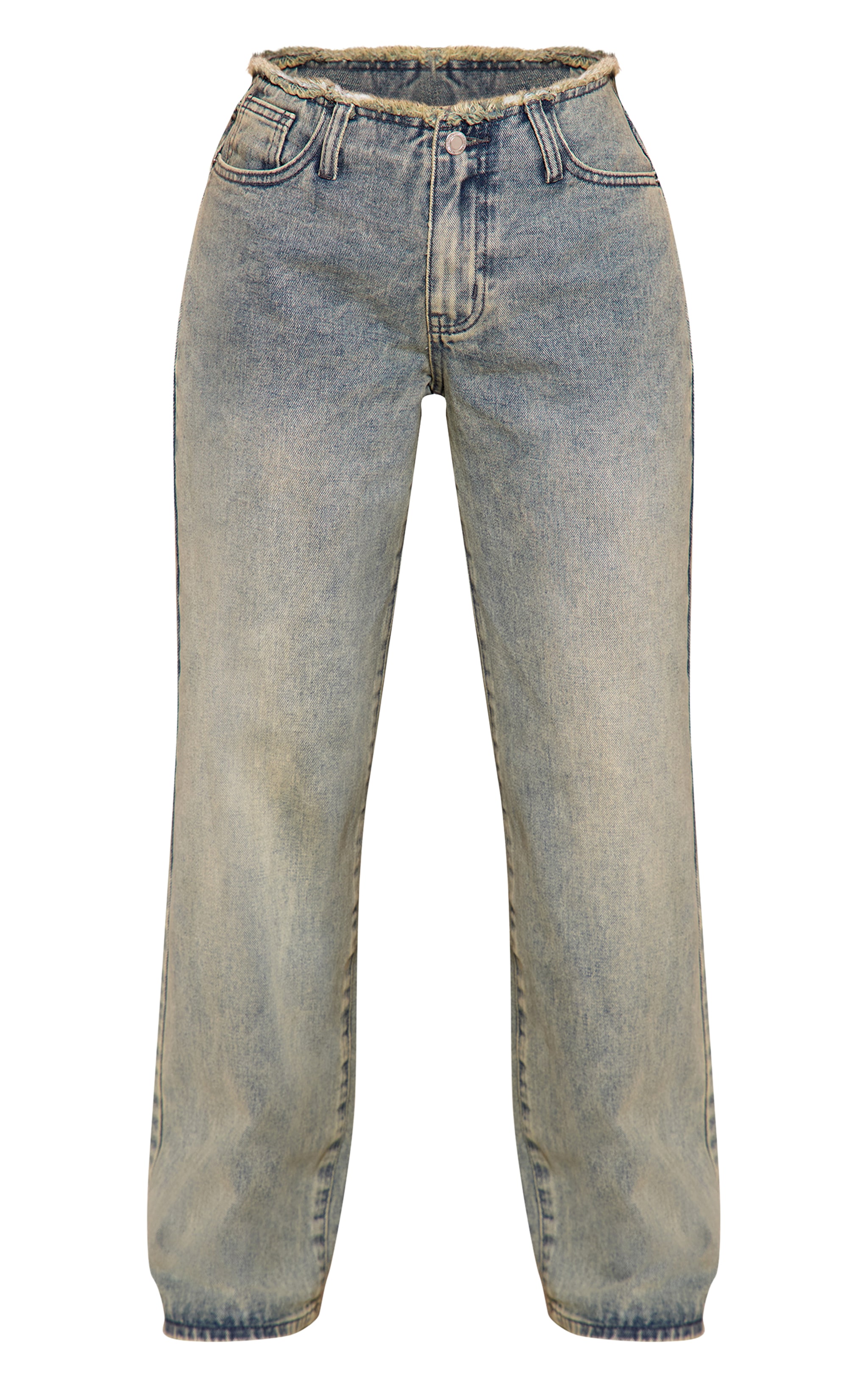 Petite Vintage Wash Fray Waist Low Rise Straight Leg Jeans image 5