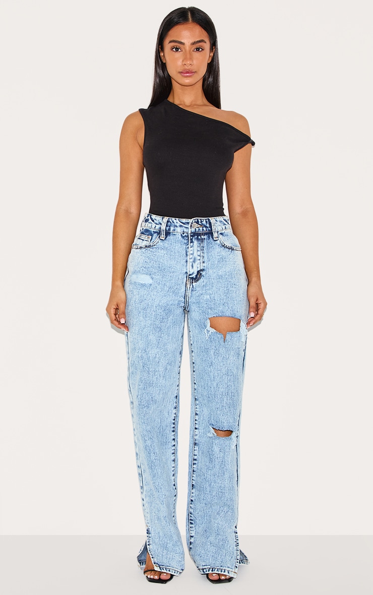 Petite Ice Blue Ripped Split Hem Jeans image 1