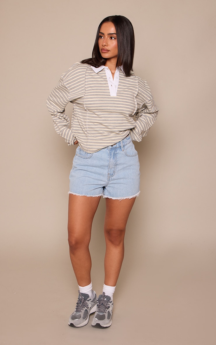 Petite Light Blue Wash Frayed Hem Denim Shorts