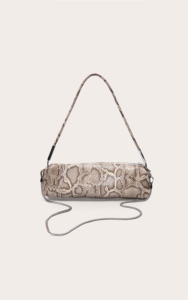 Snake Print PU Silver Hardware Shoulder Bag image 2