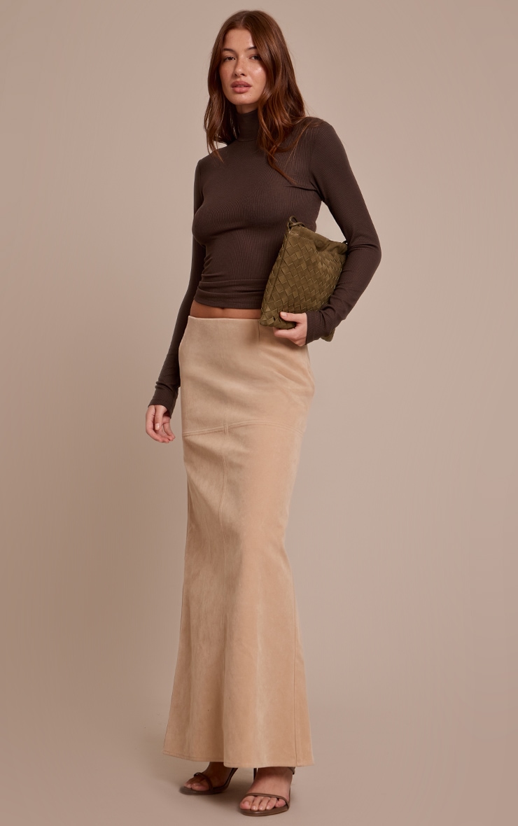 Sand Faux Suede Column Maxi Skirt  image 2
