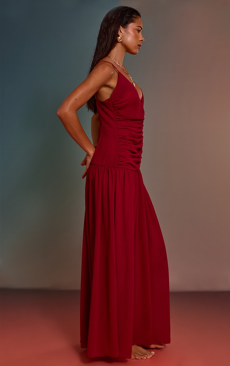 Magenta Chiffon Ruched Maxi Beach Dress image 3