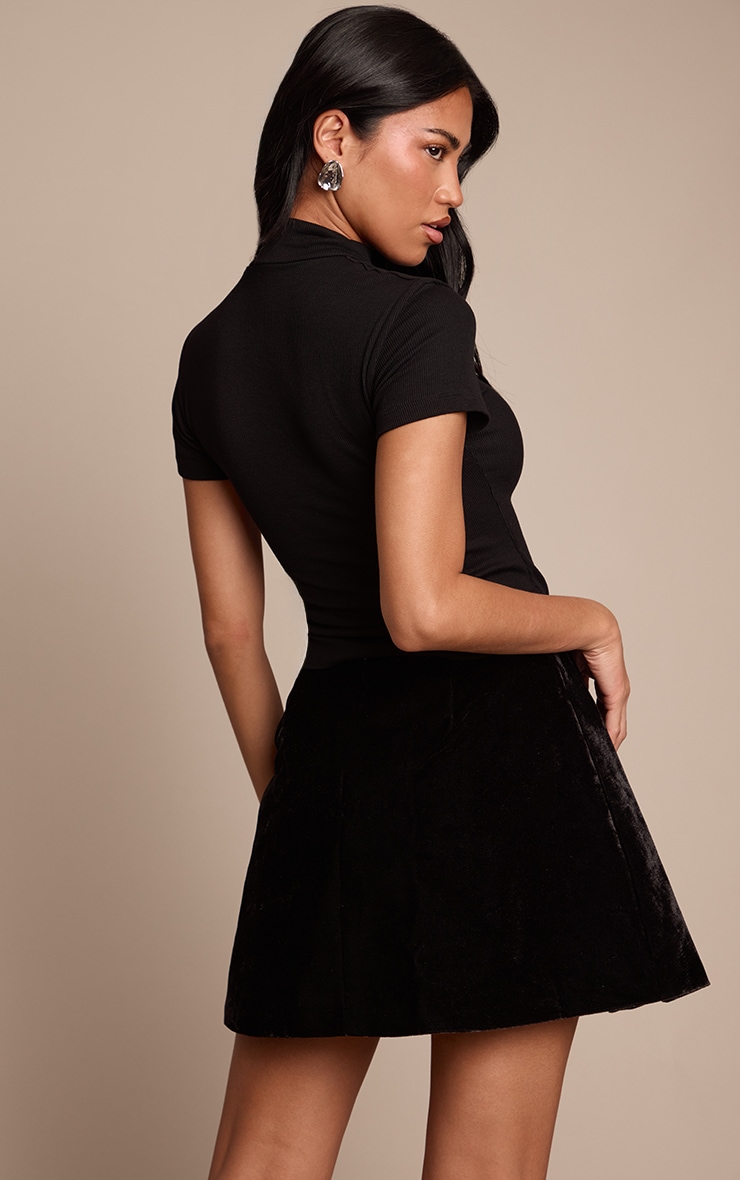 Black Velvet Floral Applique Embellished A-Line Mini Skirt image 3